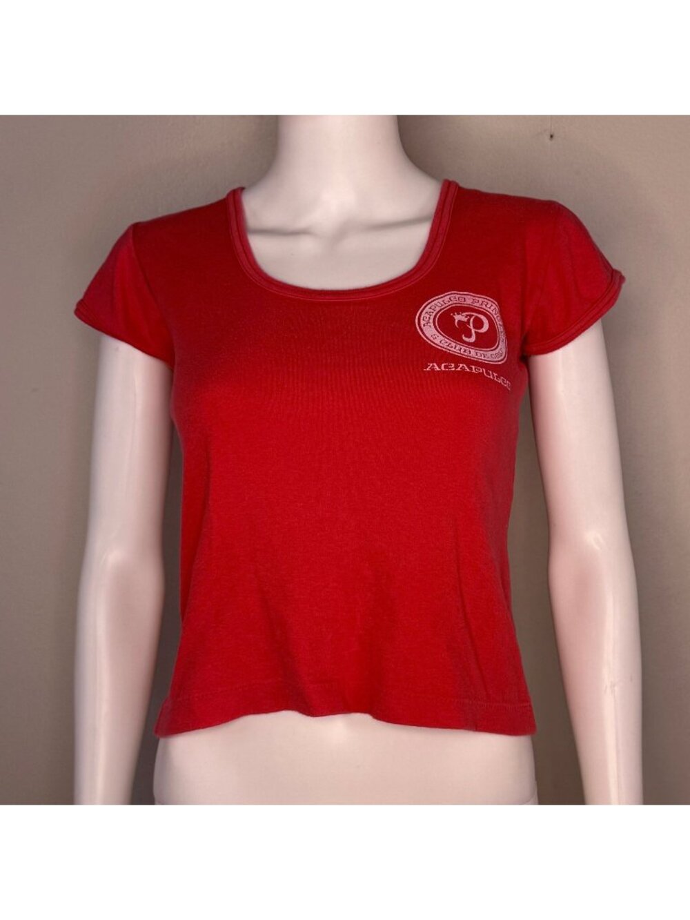 Vintage 1970s Acapulco Princess T-Shirt, Gaviota Small, Red Baby Doll Tee Mexico